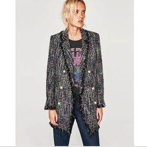 Zara Tweed Tinsel Jacket with Faux Pearls